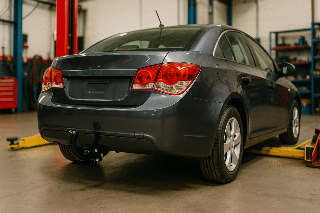 Car having tow bar installed